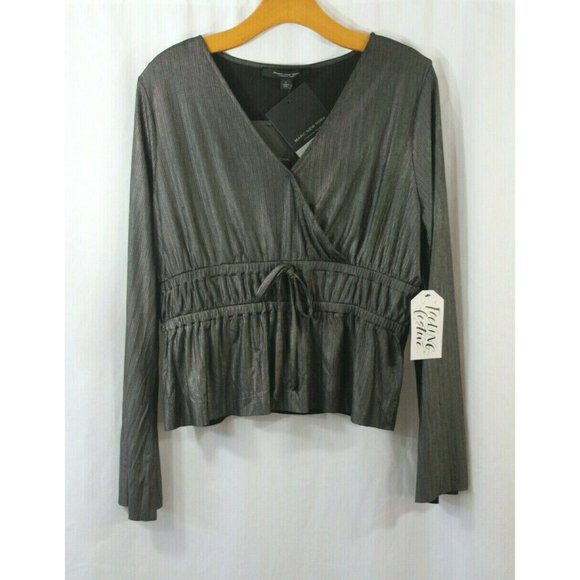 Marc New York Andrew Marc Womens Shimmery Grey Peplum Top L NWT Grunge Goth - Picture 1 of 5